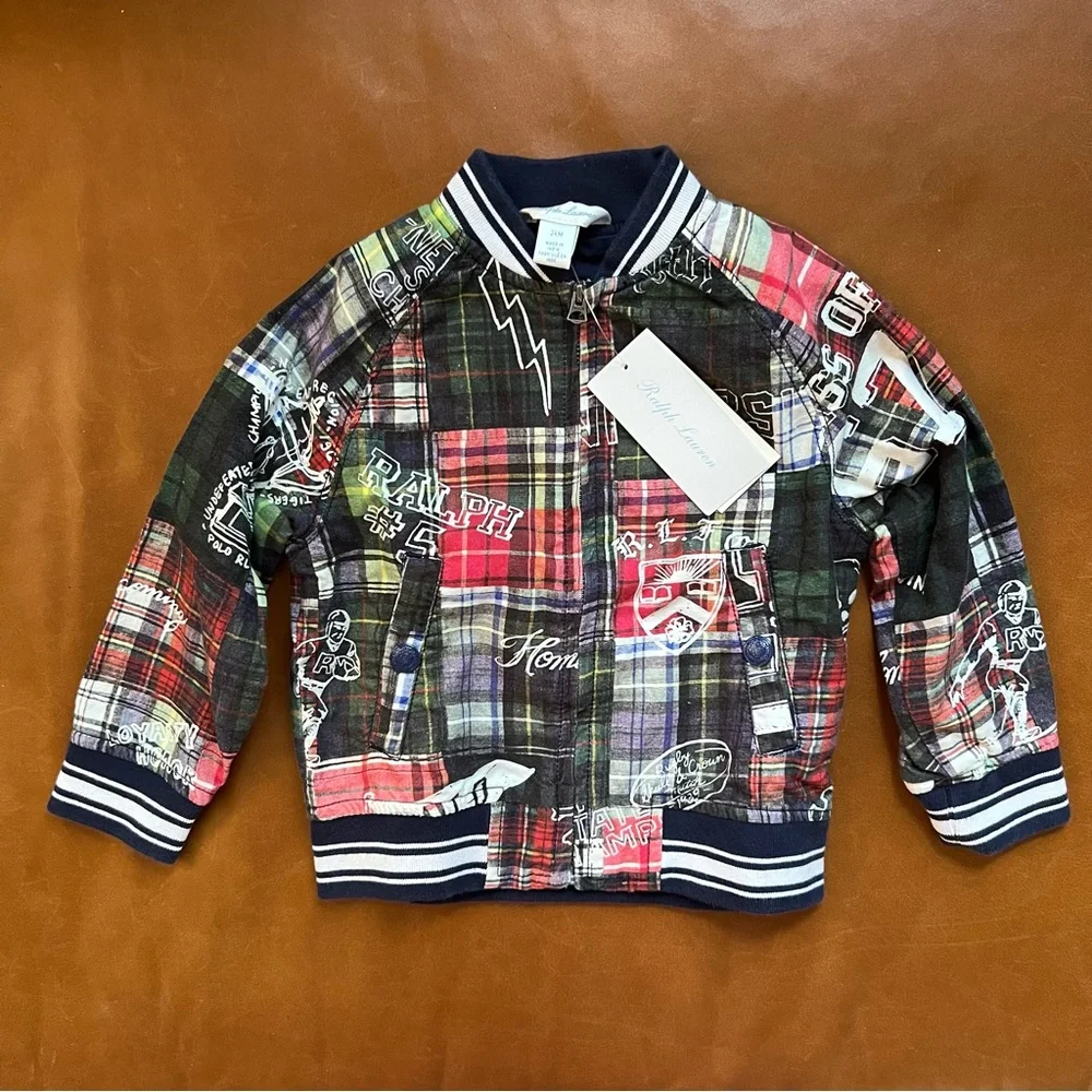 RALPH LAUREN Madras Print Baseball Jacket, 24mo - NEW
